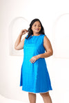 Blue A-line Schiffli dress