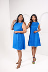 Blue A-line Schiffli dress