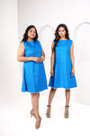 Blue A-line Schiffli dress