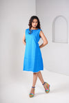 Blue A-line Schiffli dress